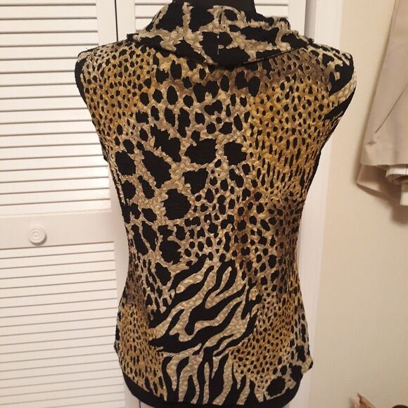 West End Petites Stretch Lace Animal Print Top Sleeveless Cowl Neck Size PS - Picture 3 of 6